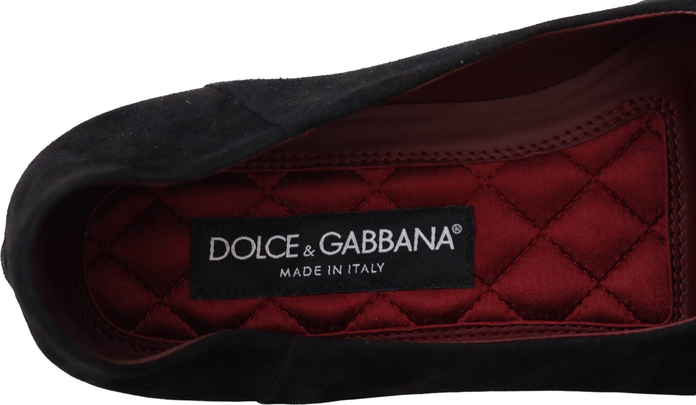 Dolce & Gabbana Black Suede Gold Cross Slip On Loafers Shoes