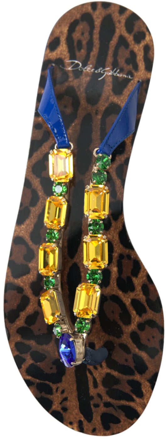 Dolce & Gabbana Blue Crystals Flats Sandals Beachwear Shoes