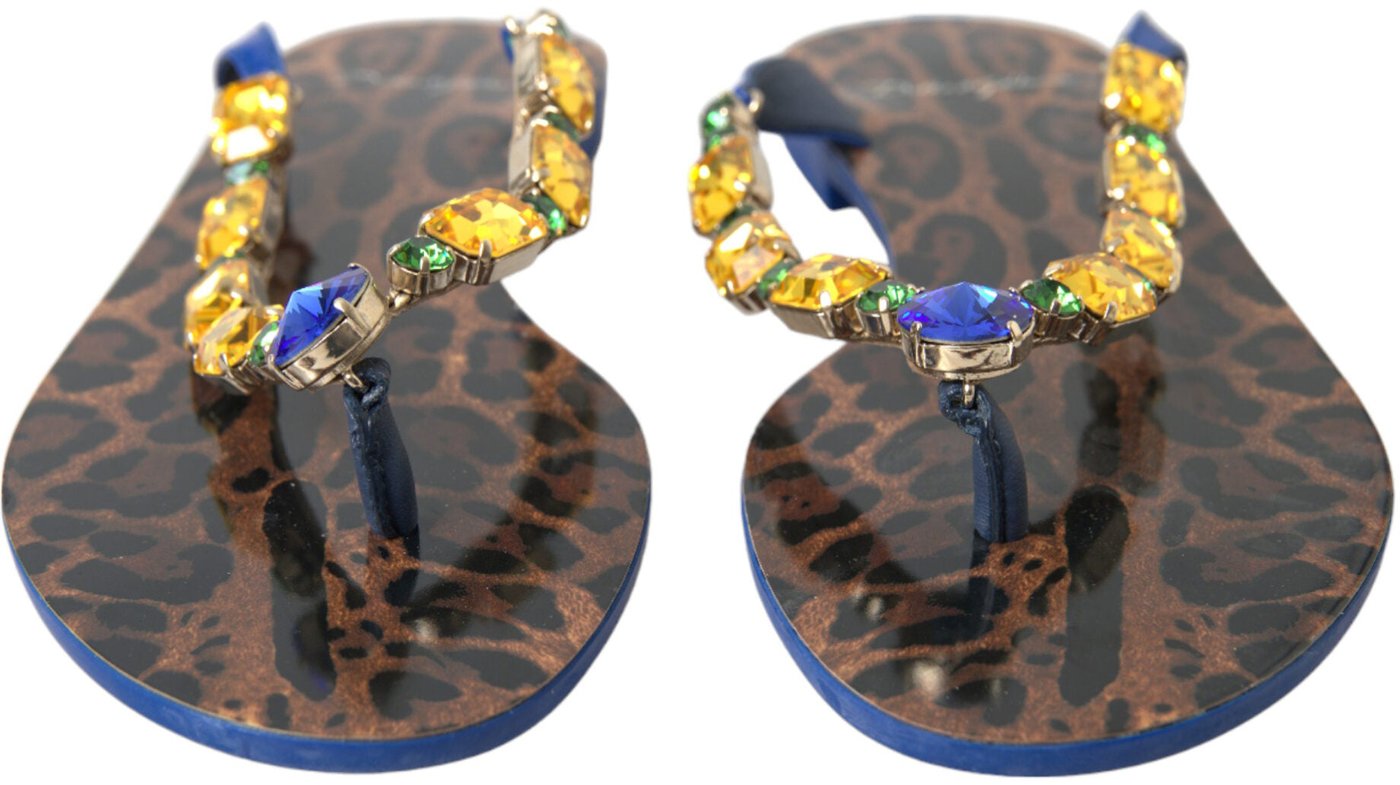 Dolce & Gabbana Blue Crystals Flats Sandals Beachwear Shoes
