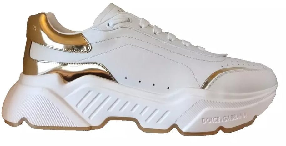 Dolce & Gabbana White Gold DAYMASTER Leather Sneakers Men Shoes