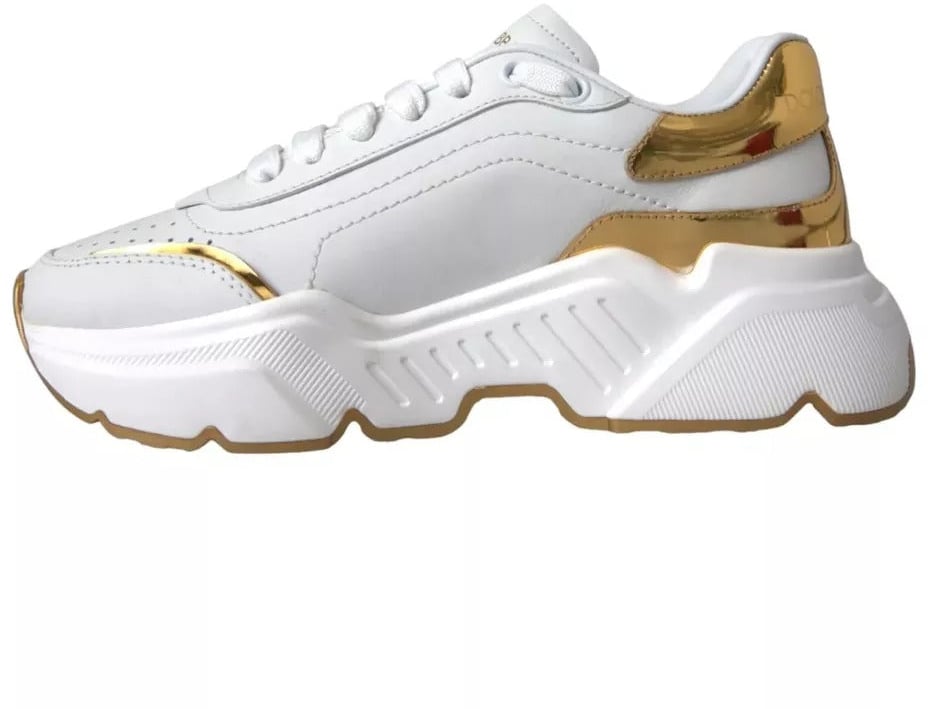 Dolce & Gabbana White Gold DAYMASTER Leather Sneakers Men Shoes