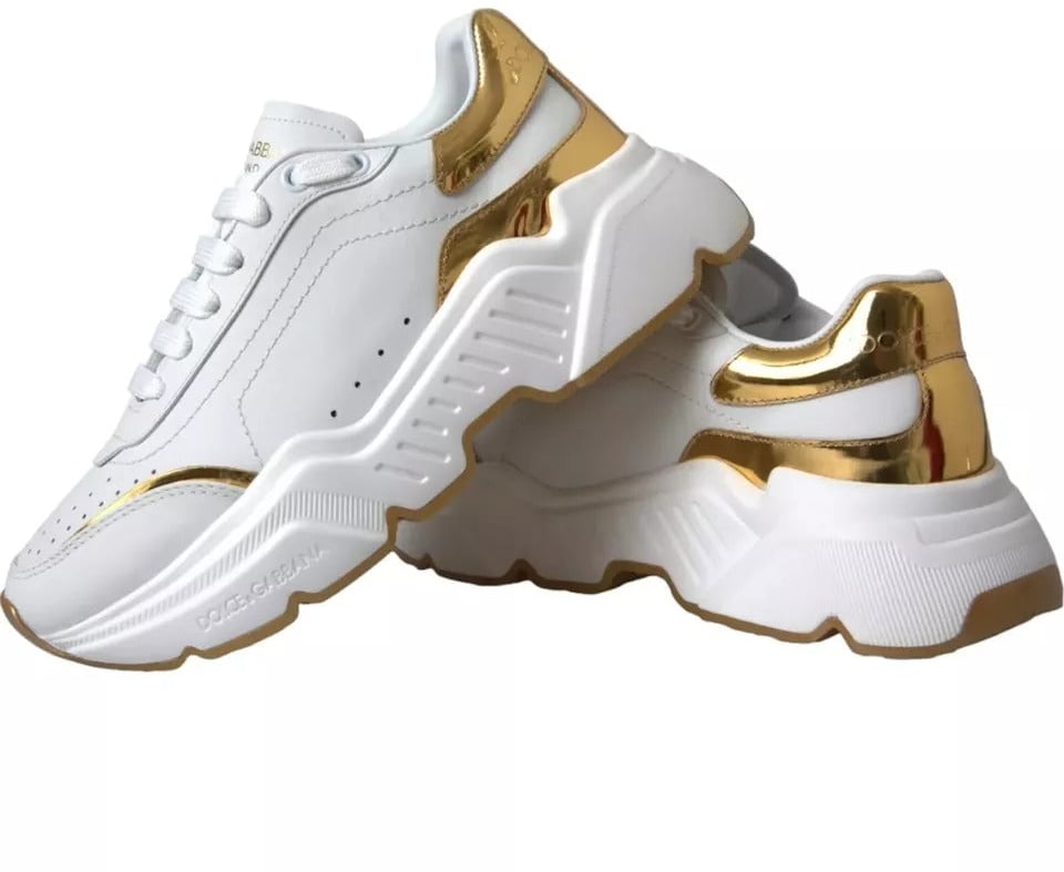 Dolce & Gabbana White Gold DAYMASTER Leather Sneakers Men Shoes