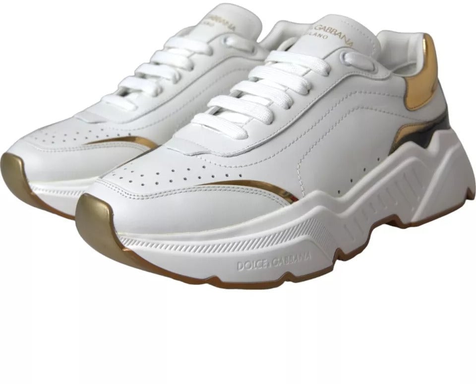 Dolce & Gabbana White Gold DAYMASTER Leather Sneakers Men Shoes