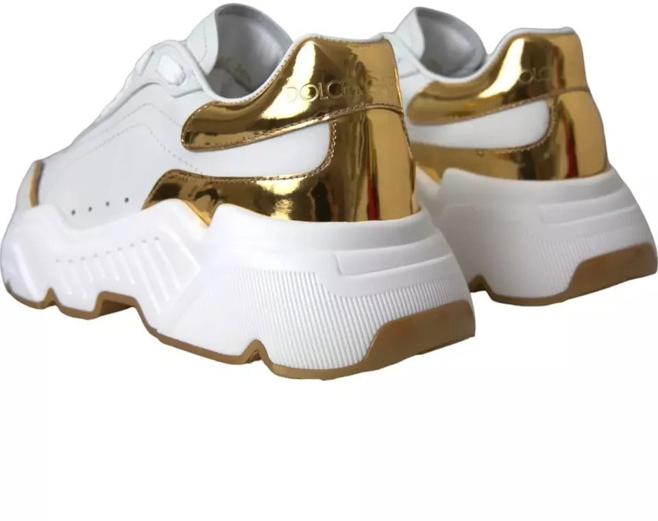 Dolce & Gabbana White Gold DAYMASTER Leather Sneakers Men Shoes