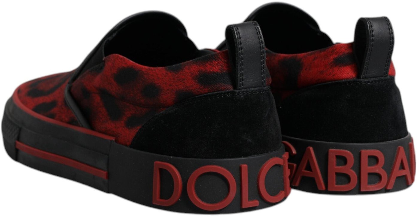 Dolce & Gabbana Red Black Leopard Cotton Men Low Top Sneakers Shoes