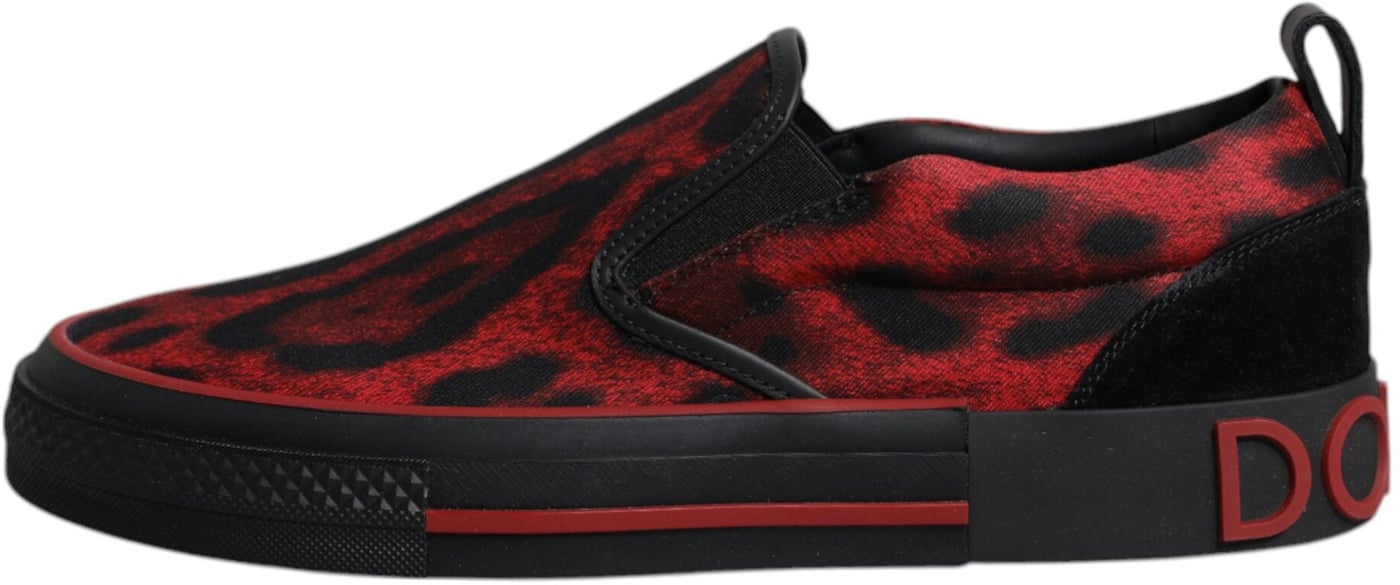 Dolce & Gabbana Red Black Leopard Cotton Men Low Top Sneakers Shoes