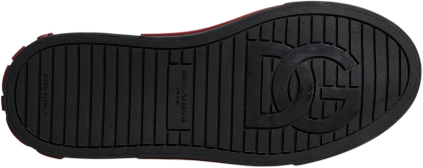 Dolce & Gabbana Red Black Leopard Cotton Men Low Top Sneakers Shoes
