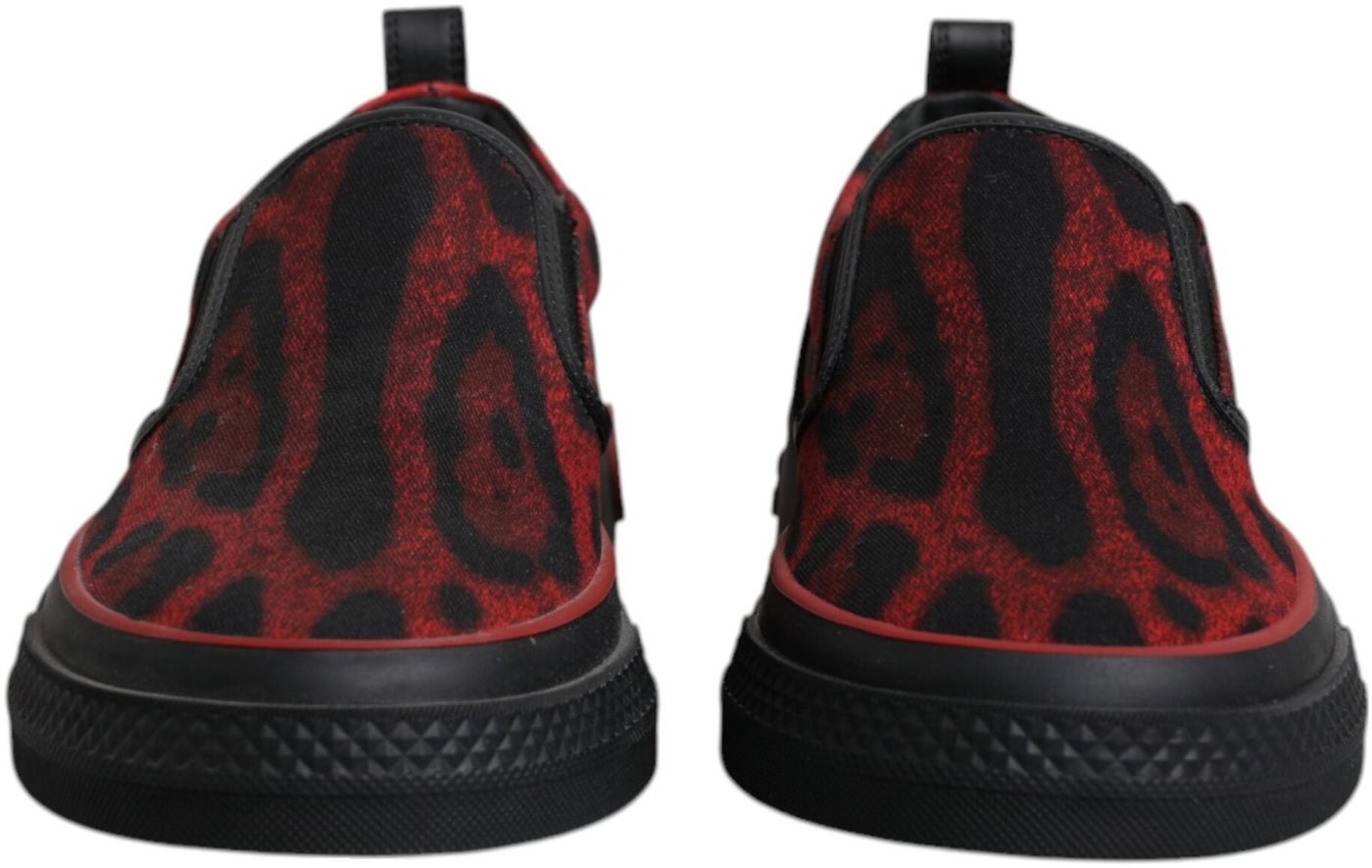 Dolce & Gabbana Red Black Leopard Cotton Men Low Top Sneakers Shoes