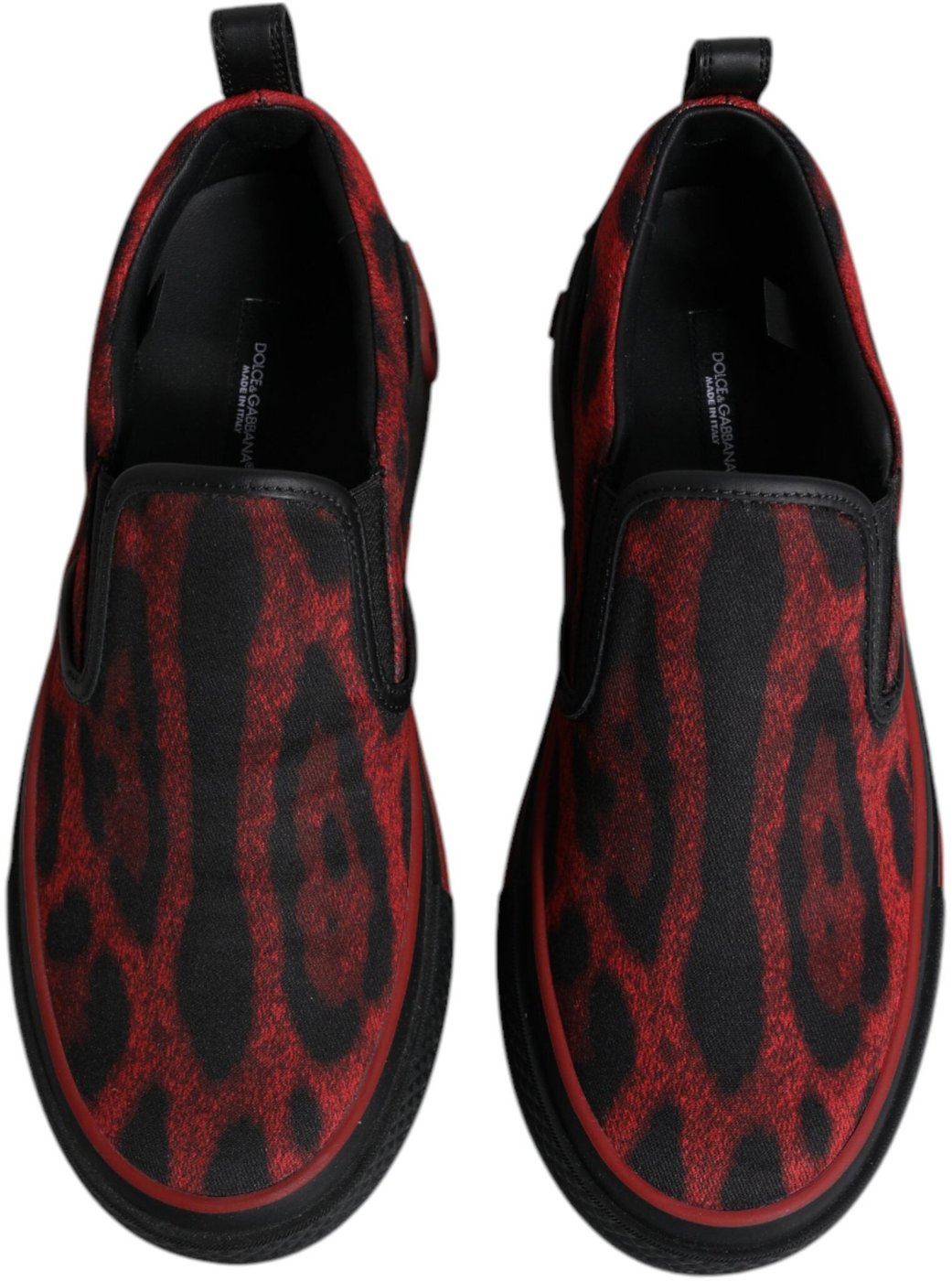 Dolce & Gabbana Red Black Leopard Cotton Men Low Top Sneakers Shoes