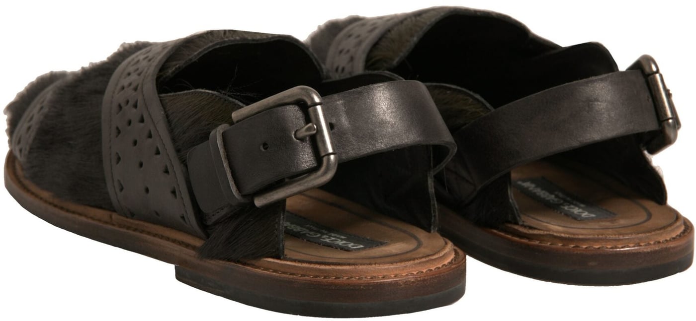 Dolce & Gabbana Green Gazelle Hair Leather Flats Sandals Shoes