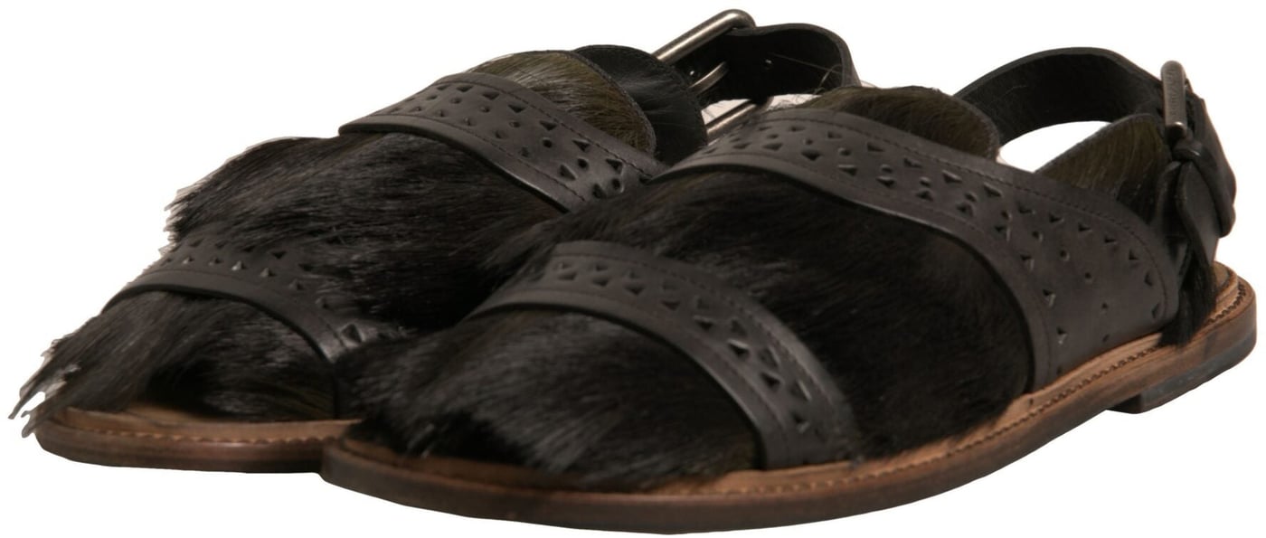 Dolce & Gabbana Green Gazelle Hair Leather Flats Sandals Shoes