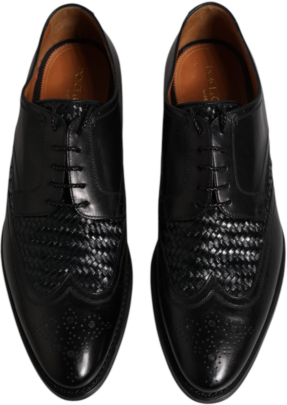 Dolce & Gabbana Black Leather Derby Wingtip Lace Up Formal Dress Shoes