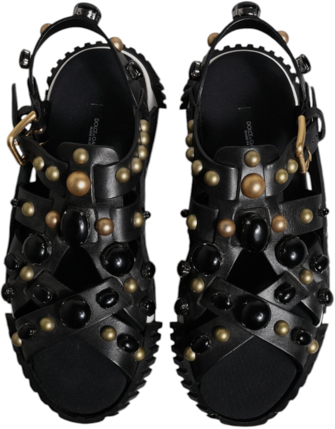 Dolce & Gabbana Black Leather Studded Slides Sandals Shoes