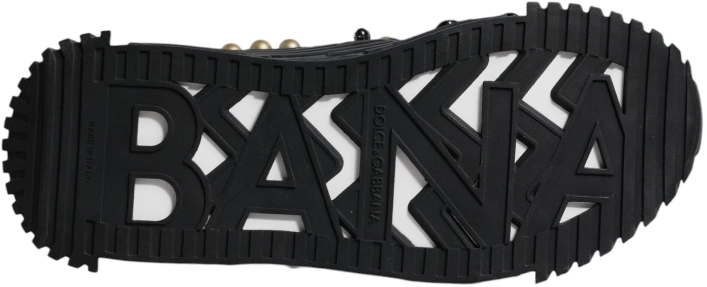 Dolce & Gabbana Black Leather Studded Slides Sandals Shoes