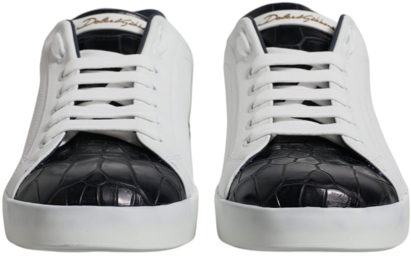 Dolce & Gabbana White Black Leather Portofino Sneakers Shoes