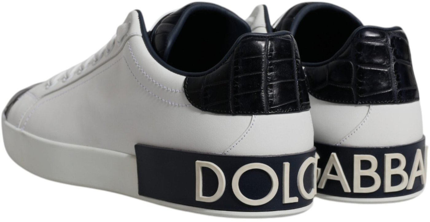 Dolce & Gabbana White Black Leather Portofino Sneakers Shoes
