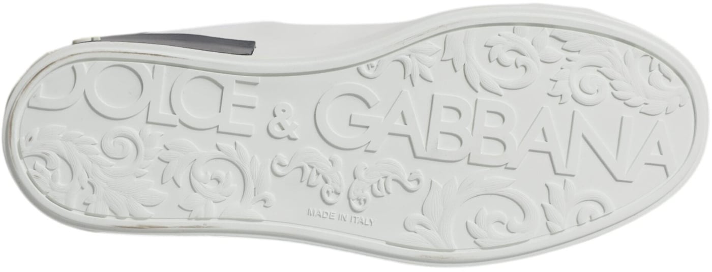 Dolce & Gabbana White Black Leather Portofino Sneakers Shoes