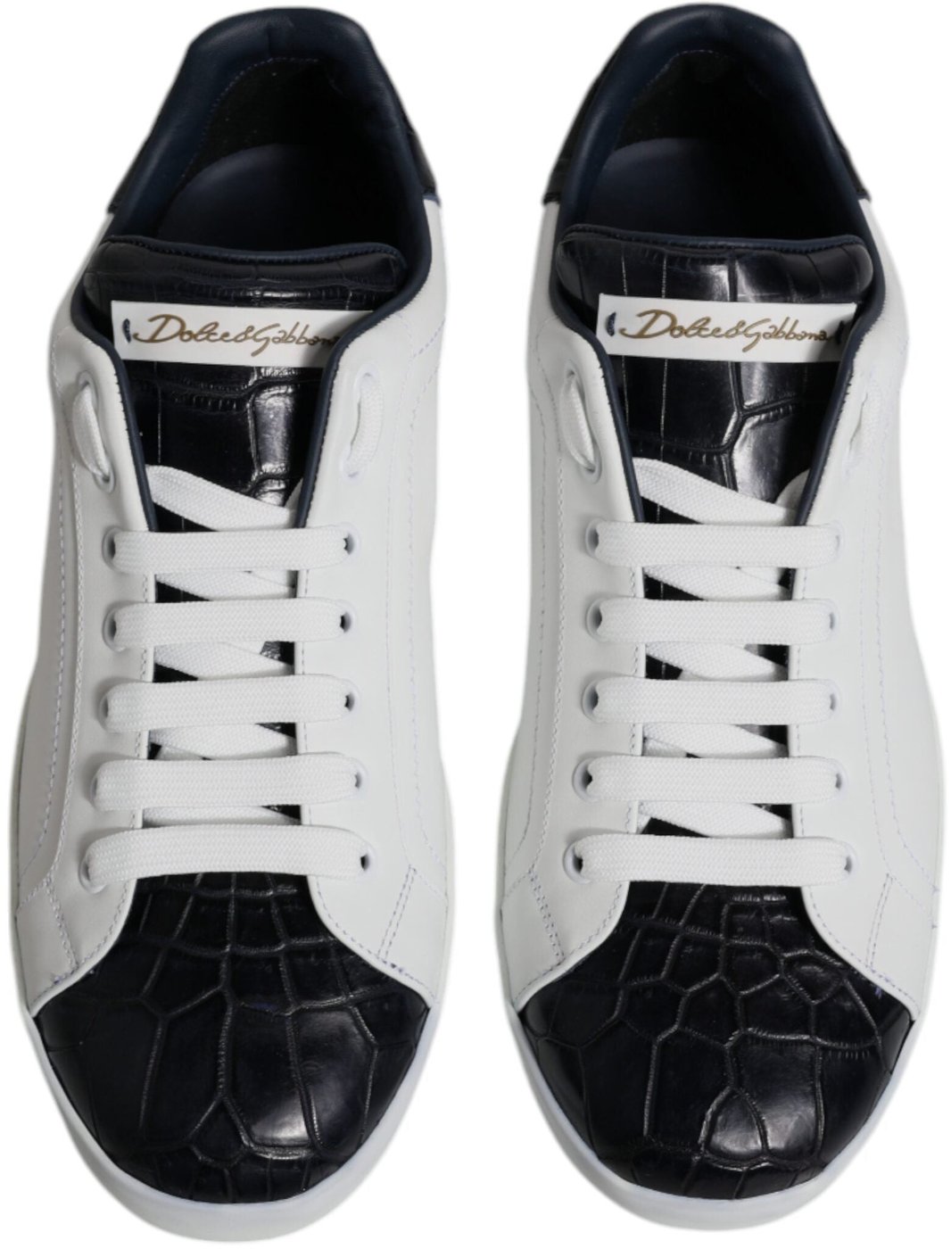Dolce & Gabbana White Black Leather Portofino Sneakers Shoes