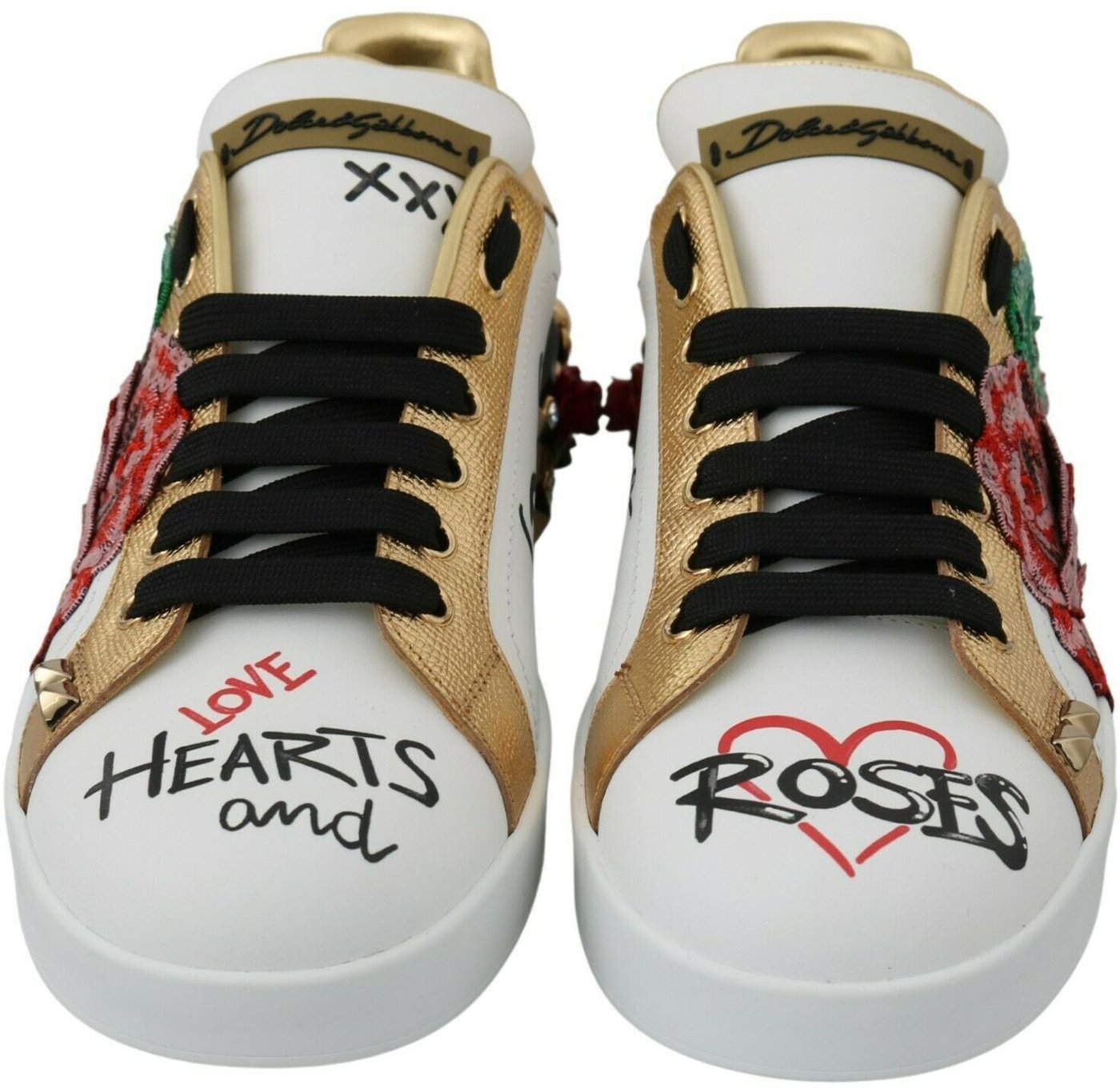 Dolce & Gabbana White Roses Sequined Crystal Womens Sneakers Shoes
