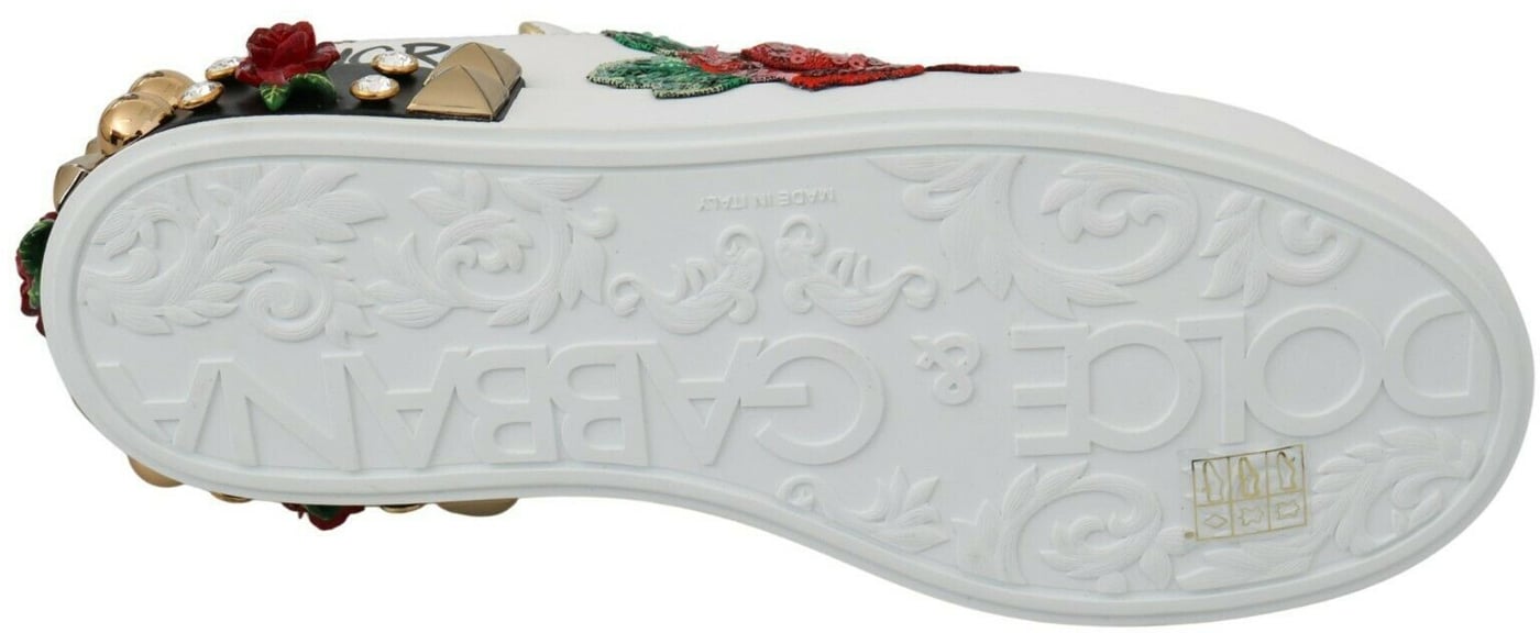 Dolce & Gabbana White Roses Sequined Crystal Womens Sneakers Shoes