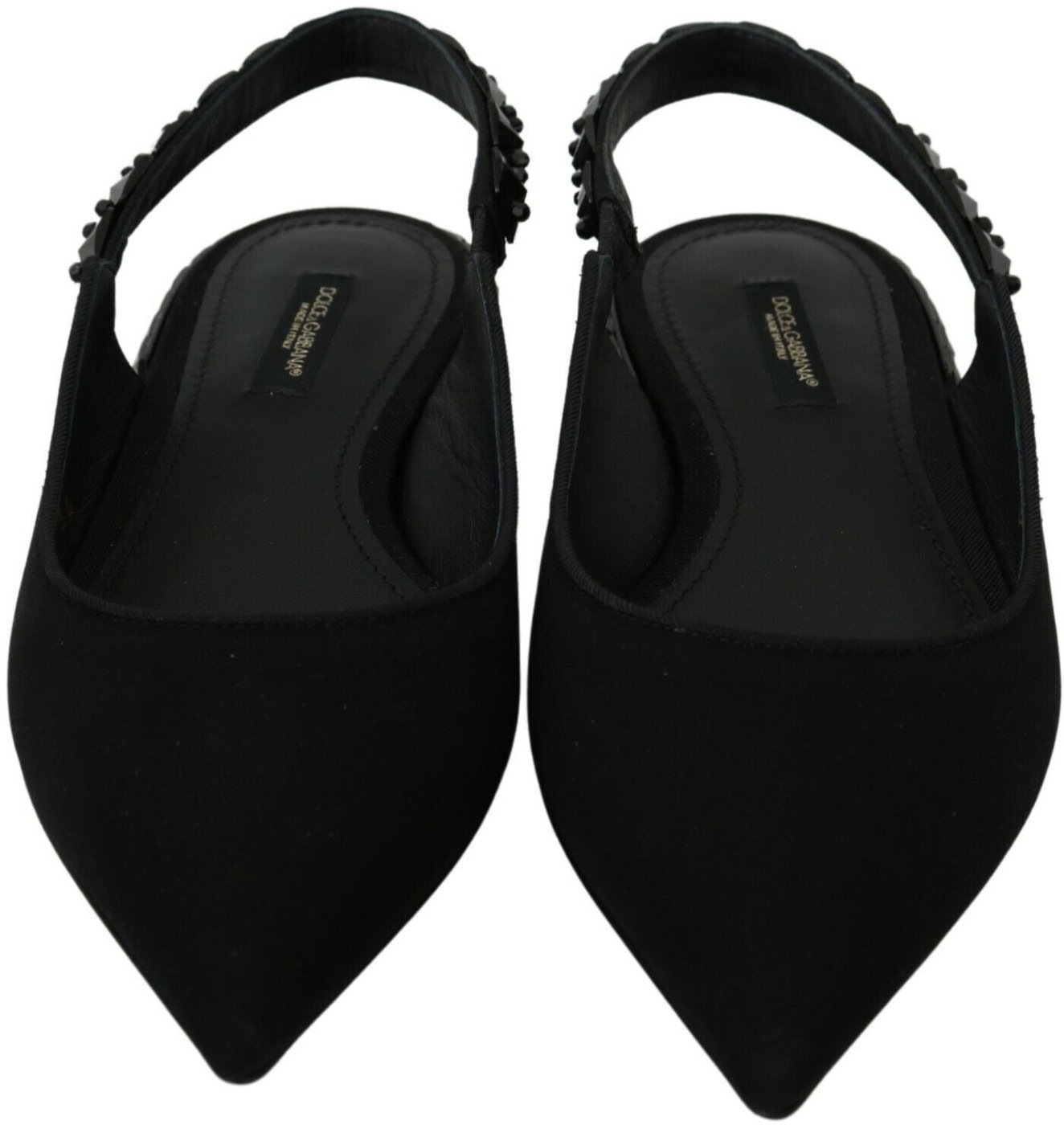 Dolce & Gabbana Black Flats Slingback Charmeuse Shoes