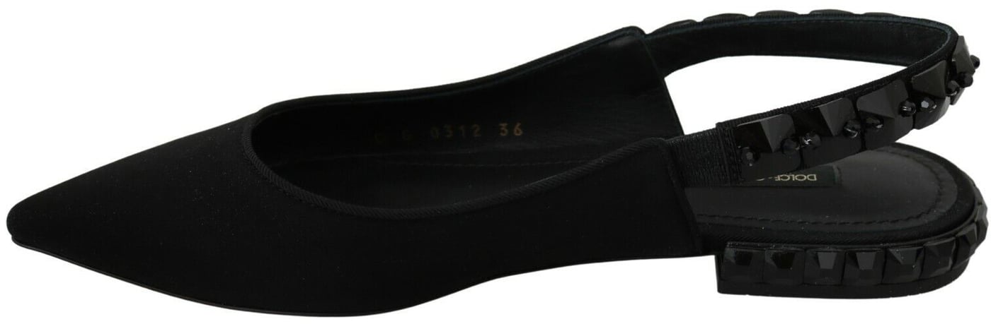 Dolce & Gabbana Black Flats Slingback Charmeuse Shoes