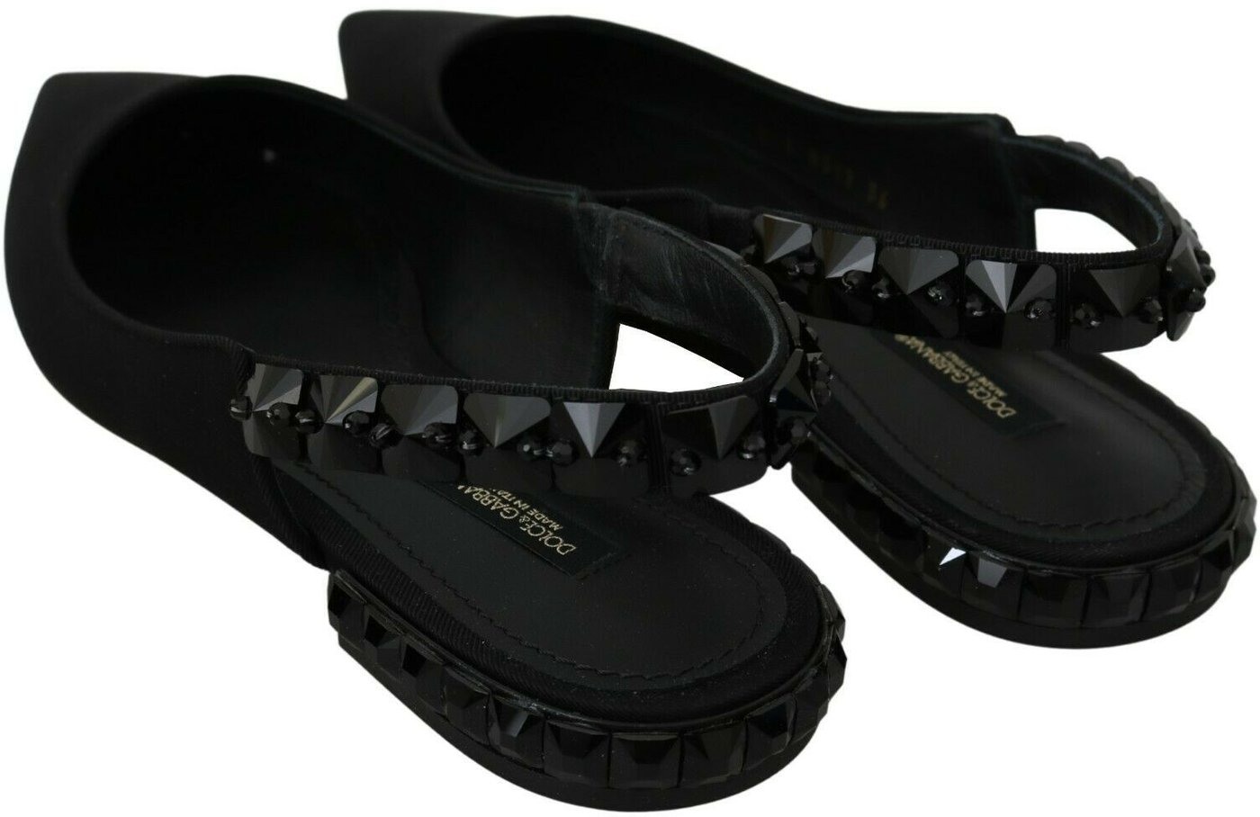 Dolce & Gabbana Black Flats Slingback Charmeuse Shoes