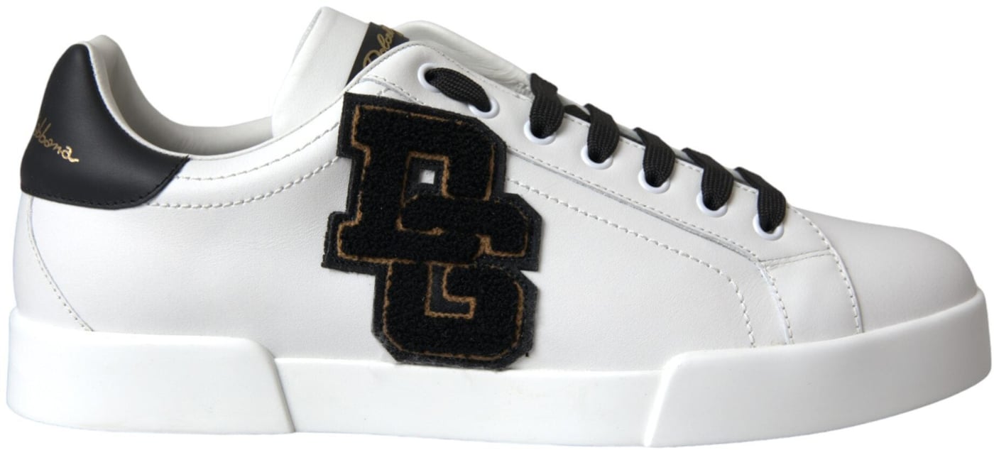 Dolce & Gabbana White Leather DG Logo Casual Low Top Sneakers Shoes