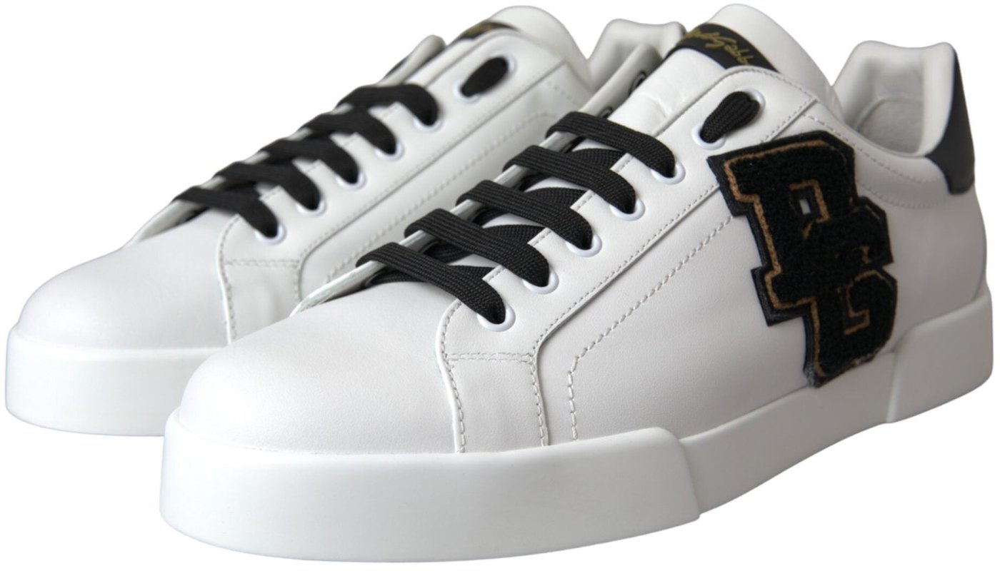 Dolce & Gabbana White Leather DG Logo Casual Low Top Sneakers Shoes