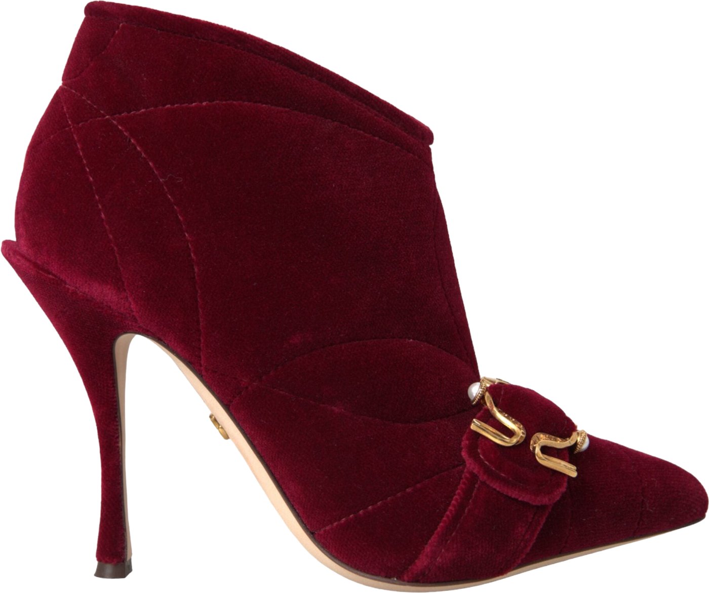 Dolce & Gabbana Dark Red Velvet Devotion Buckle Boots Shoes