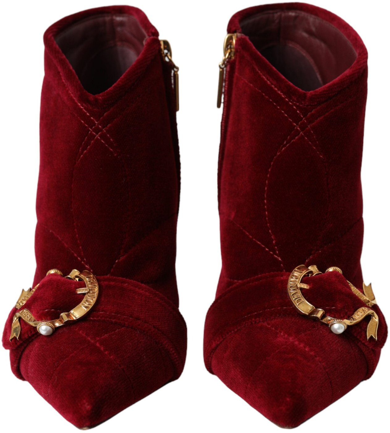 Dolce & Gabbana Dark Red Velvet Devotion Buckle Boots Shoes