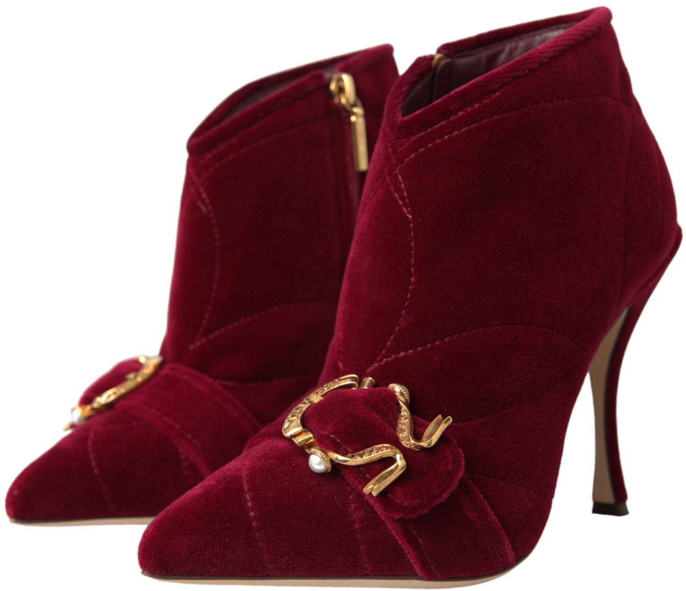 Dolce & Gabbana Dark Red Velvet Devotion Buckle Boots Shoes