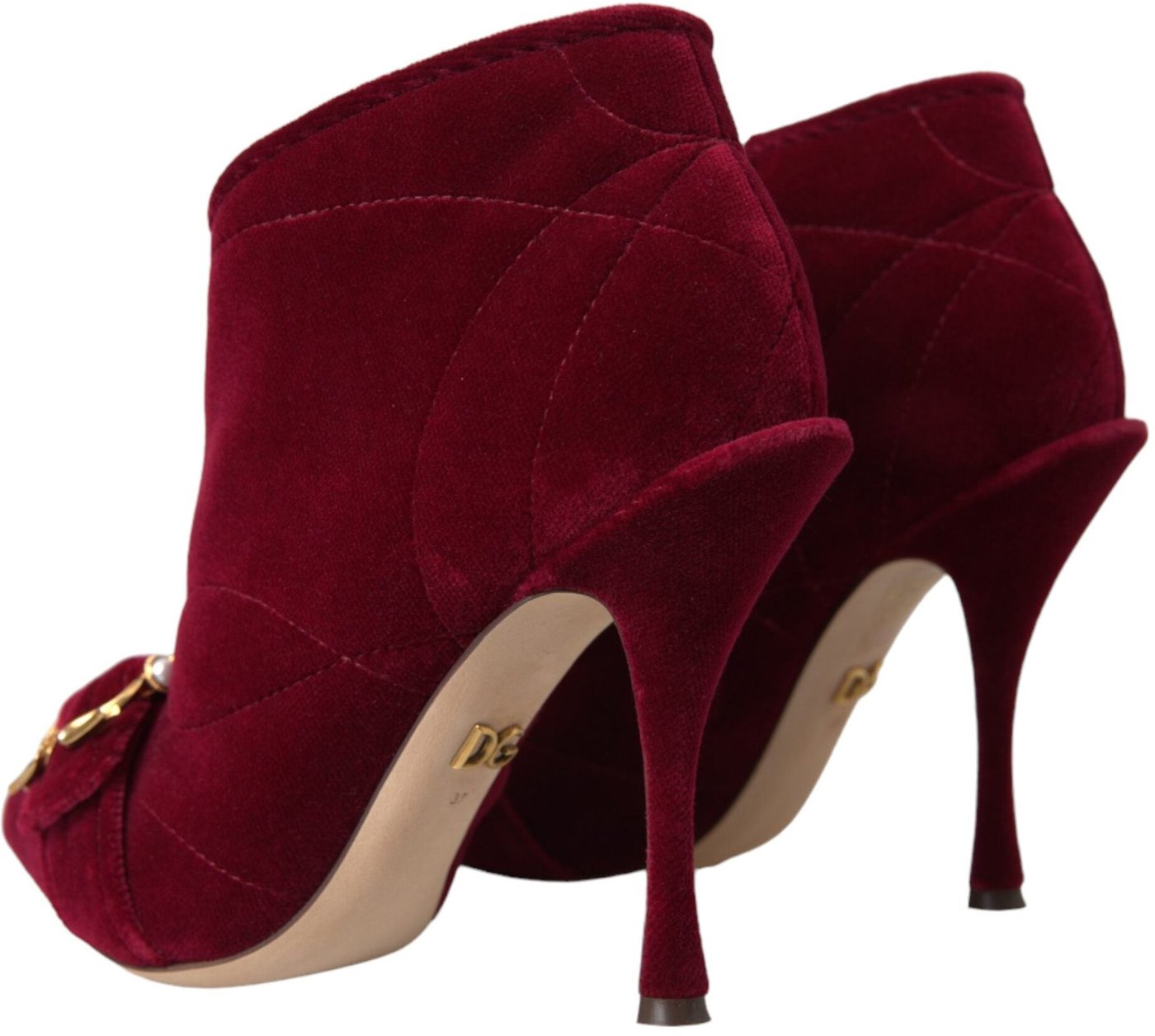 Dolce & Gabbana Dark Red Velvet Devotion Buckle Boots Shoes