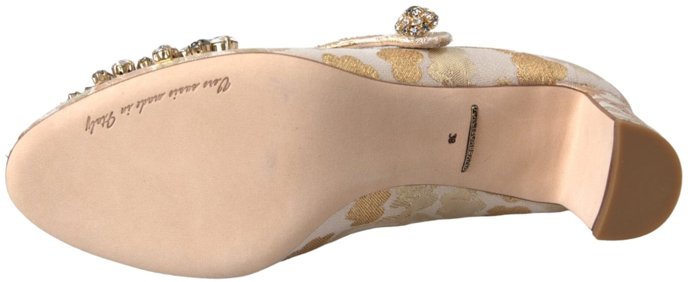 Dolce & Gabbana Gold Jacquard Crystal Mary Janes Pumps Shoes