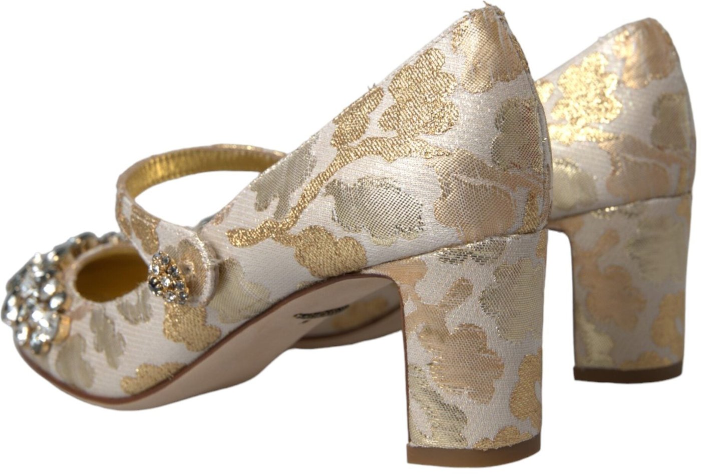 Dolce & Gabbana Gold Jacquard Crystal Mary Janes Pumps Shoes