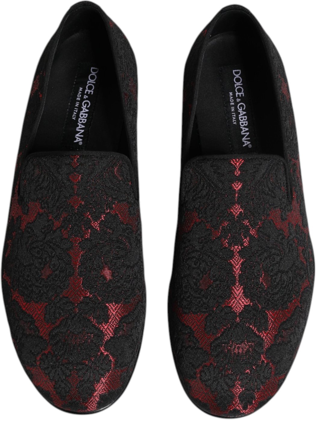 Dolce & Gabbana Red Black Jacquard Slip On Loafers Shoes