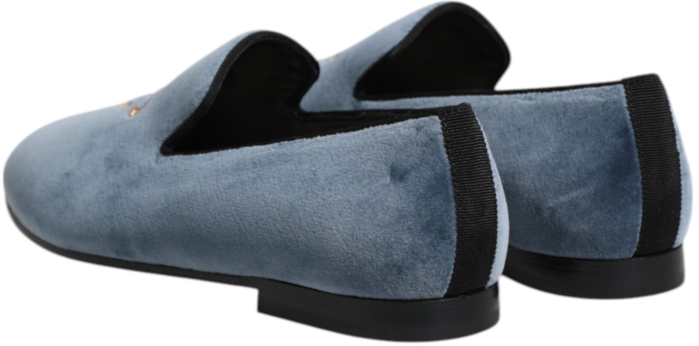 Dolce & Gabbana Blue Velvet DG Logo Loafers Formal Shoes