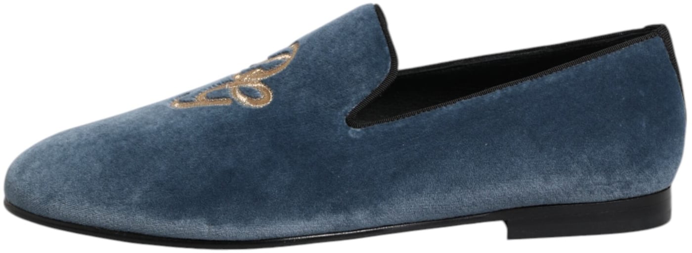 Dolce & Gabbana Blue Velvet DG Logo Loafers Formal Shoes