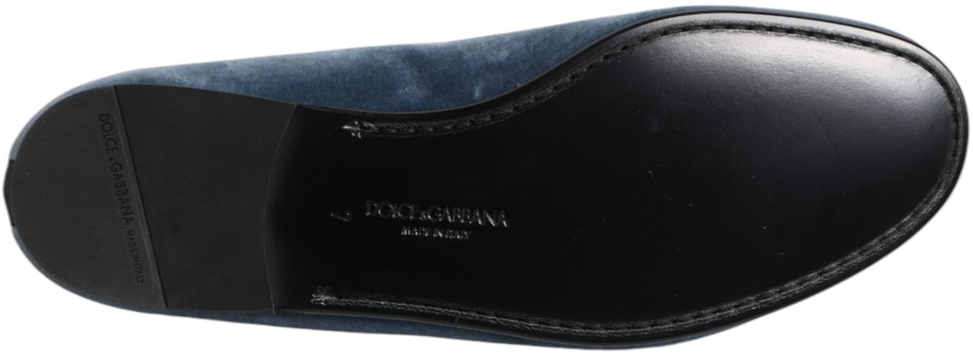 Dolce & Gabbana Blue Velvet DG Logo Loafers Formal Shoes