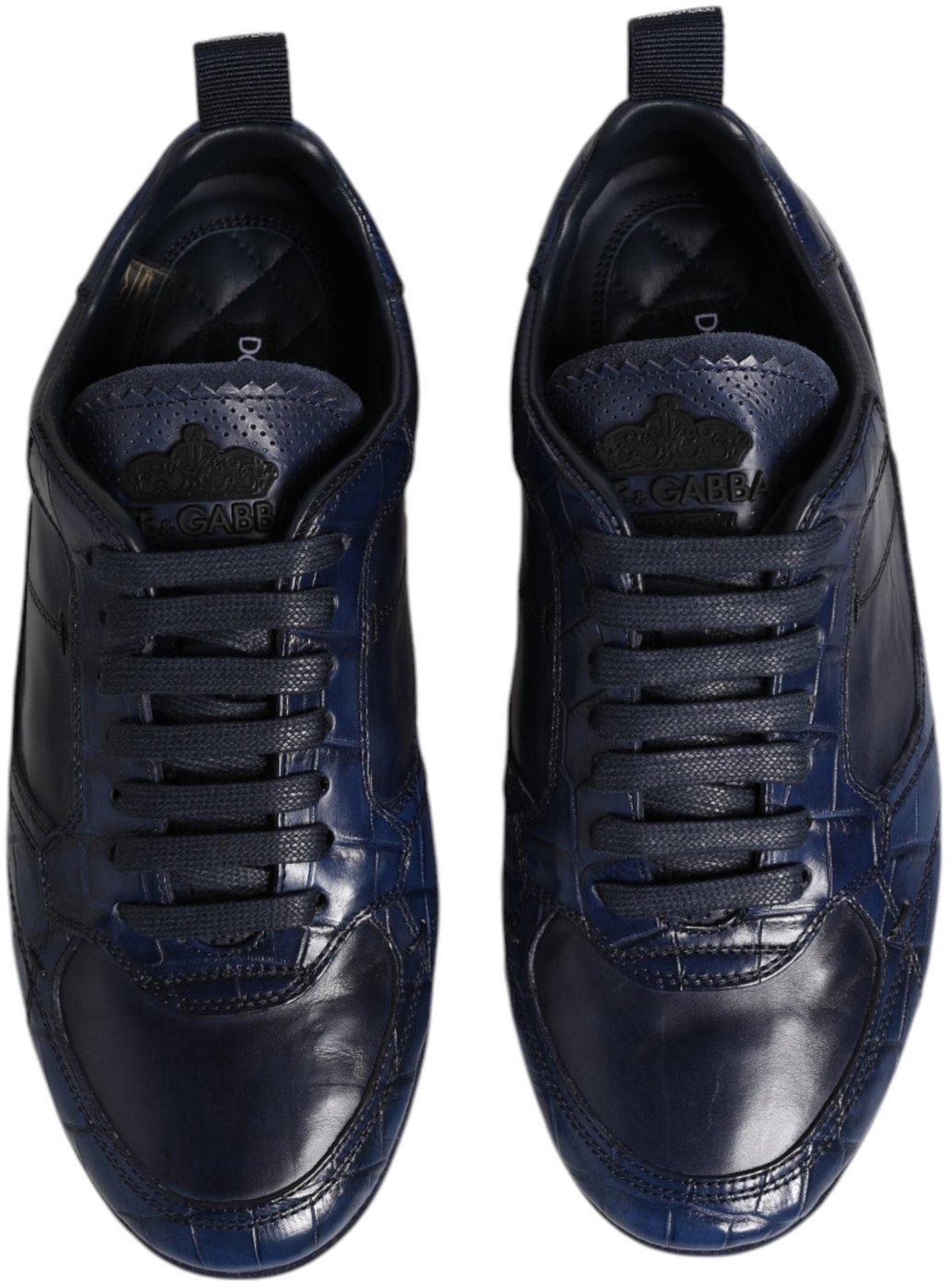 Dolce & Gabbana Dark Blue Leather Low Top Men Sneakers Shoes