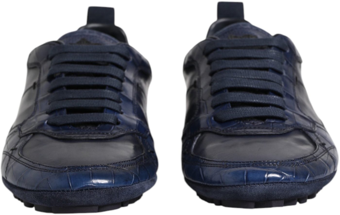 Dolce & Gabbana Dark Blue Leather Low Top Men Sneakers Shoes