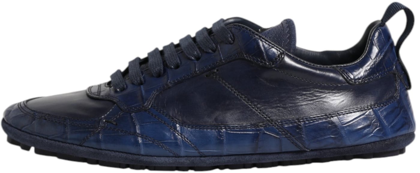Dolce & Gabbana Dark Blue Leather Low Top Men Sneakers Shoes