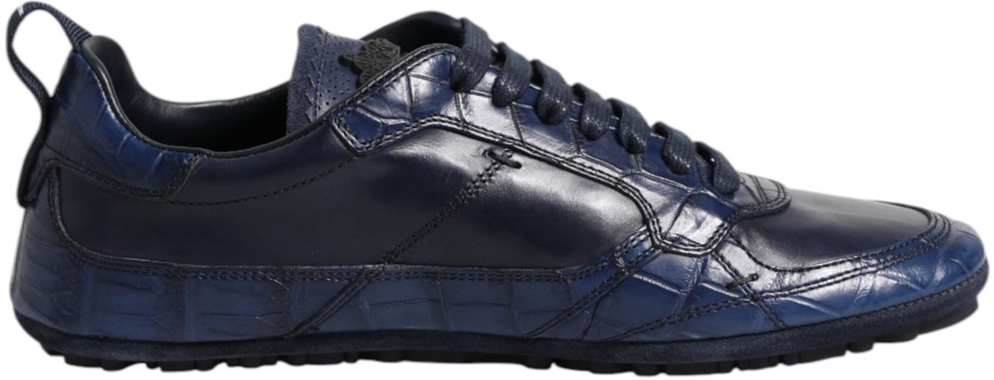 Dolce & Gabbana Dark Blue Leather Low Top Men Sneakers Shoes