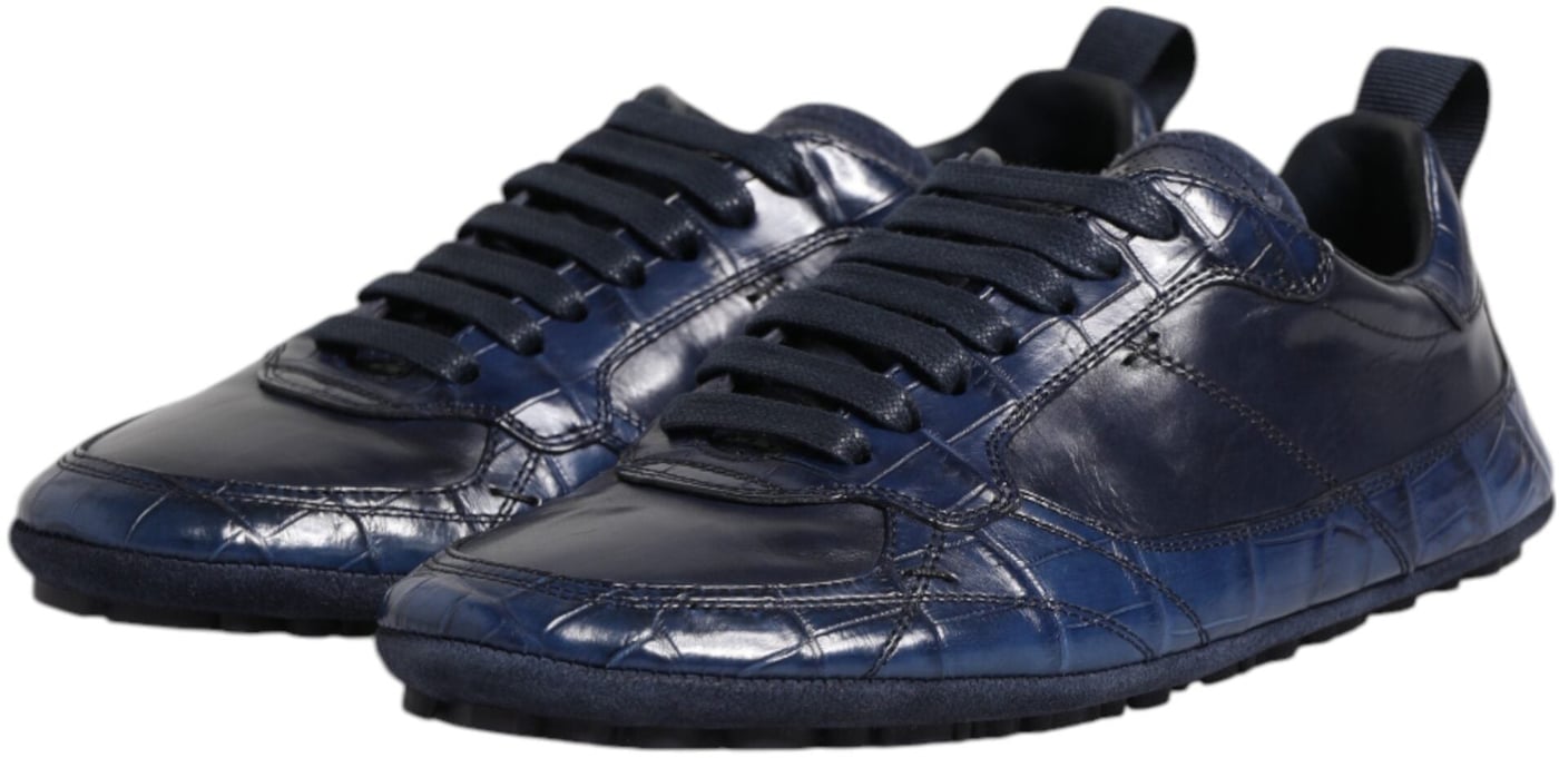 Dolce & Gabbana Dark Blue Leather Low Top Men Sneakers Shoes