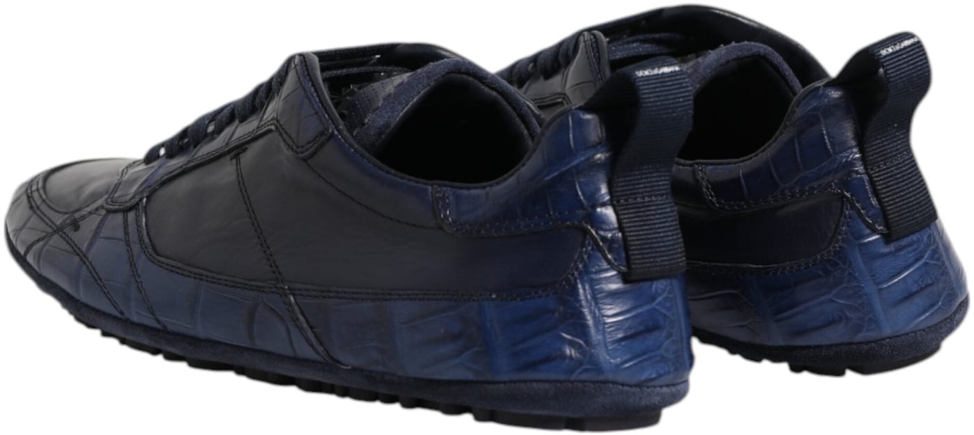 Dolce & Gabbana Dark Blue Leather Low Top Men Sneakers Shoes