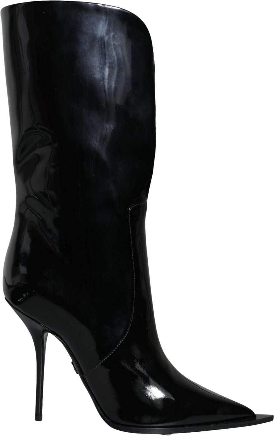 Dolce & Gabbana Black Patent Leather Mid Calf Boots Shoes