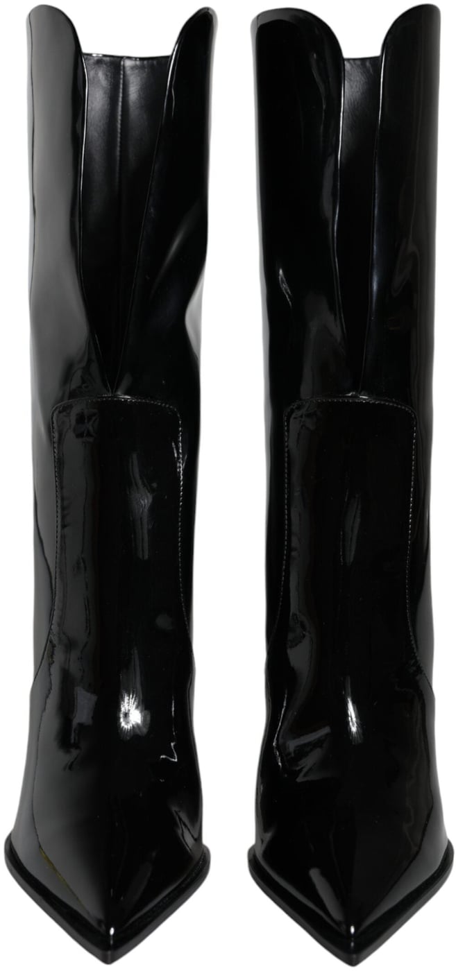 Dolce & Gabbana Black Patent Leather Mid Calf Boots Shoes