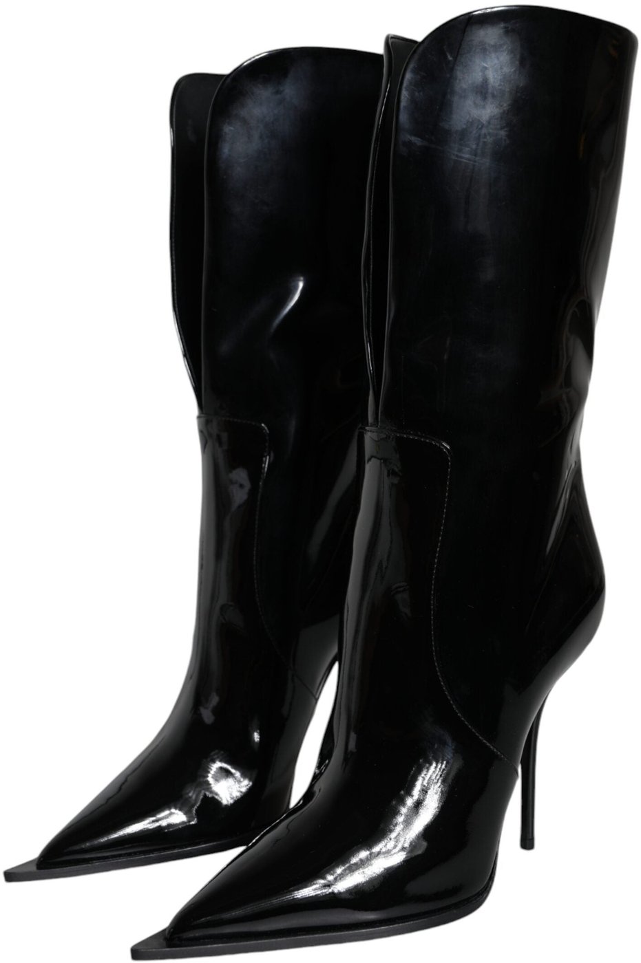Dolce & Gabbana Black Patent Leather Mid Calf Boots Shoes