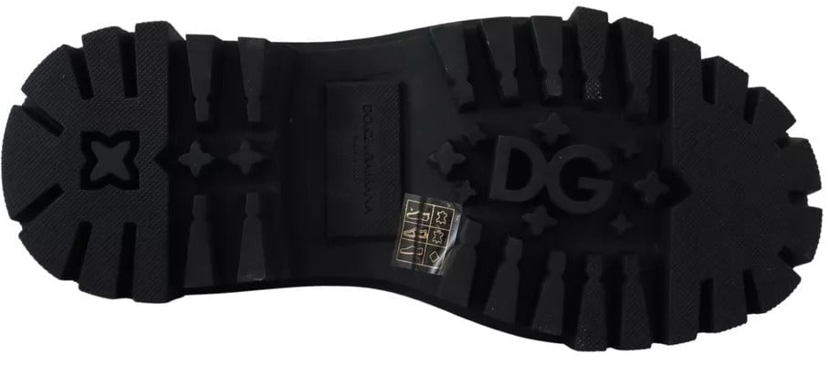 Dolce & Gabbana Black Leather Trekking Derby Embellished Shoes