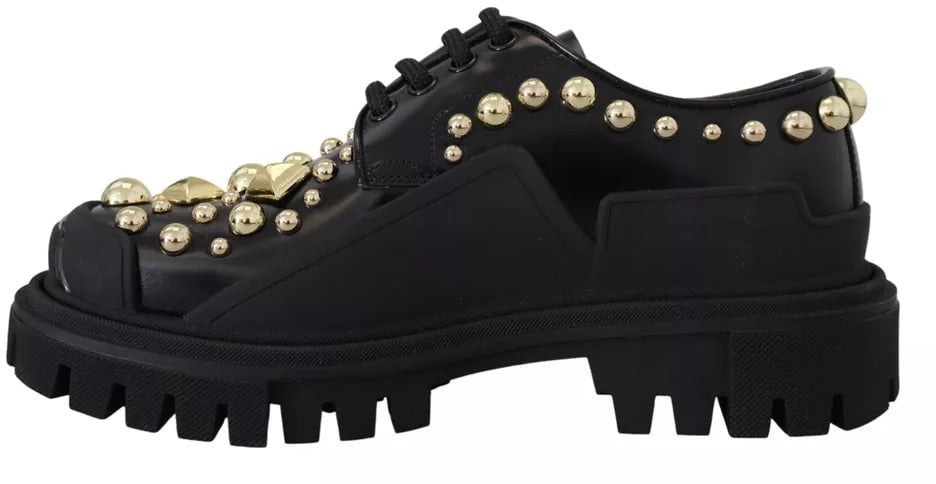 Dolce & Gabbana Black Leather Trekking Derby Embellished Shoes